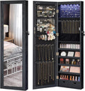 SONGMICS Dulap pentru bijuterii cu oglinda, montare pe perete sau usa, material MDF, inchidere cu cheie, 120x37x10 cm, negru