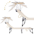 Sezlong pliabil cu parasolar, 188x57x38cm, sarcina 120kg, crem