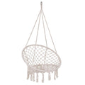 Scaun rotund tip leagan suspendat pentru casa sau gradina, cu franjuri, 150kg, crem