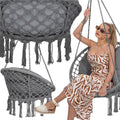 Scaun rotund Sersimo tip leagan suspendat cu perna Confort Plus casa sau gradina, gri inchis