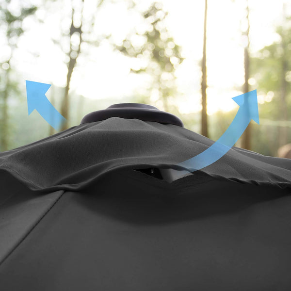 SONGMICS Umbrela de gradina 200 cm, inclinare dubla 30°, poliester UPF 50+, cadru metalic, gri