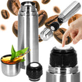 Cana termos cu pahar, perete din inox dublu izolat, 750ml, 28cm, argintiu