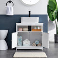 VASAGLE Dulap baie 60x30x60 cm, 2 usi, compartiment deschis, stil scandinav, alb mat