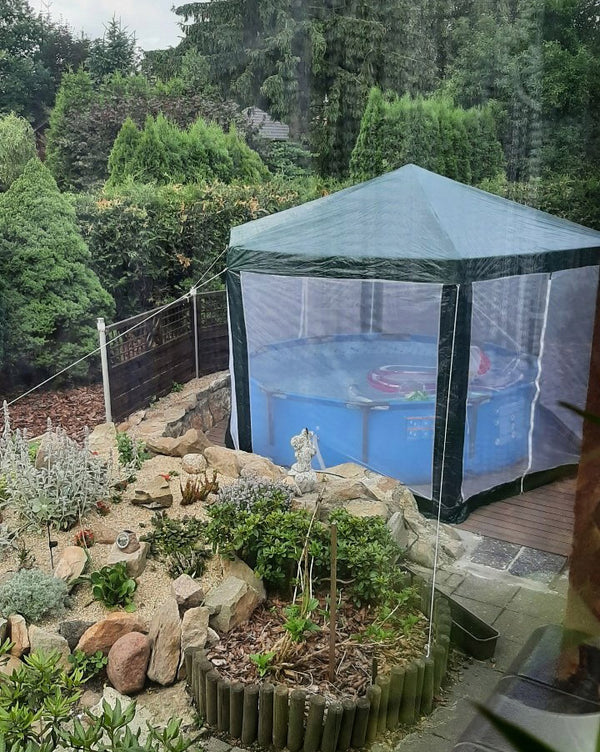 Pavilion cu plasa anti-insecte, fermoar, hexagonal, 200cm, Verde
