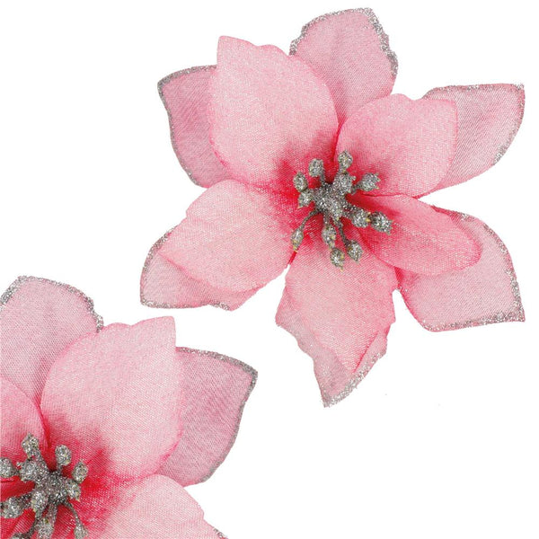 Set 10 ornamente pentru bradul de Craciun, stea Poinsettia, 13cm, roz