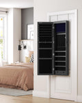 SONGMICS Dulap pentru bijuterii cu oglinda, montare pe perete sau usa, material MDF, inchidere cu cheie, 120x37x10 cm, negru