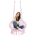 Scaun rotund tip leagan suspendat pentru casa sau gradina SPR42, cu franjuri, 150kg, roz