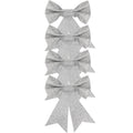 Set 4 ornamente pentru bradul de Craciun, fundita, 13cm, argintiu