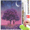 Set de broderie cu diamante 5D, 30x40cm, model Pom inflorit sub luna