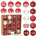 Set globuri de Craciun, 16 bucati, 8cm, 8 modele, rosu alb