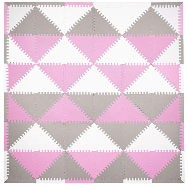 Covor din spuma pentru copii, tip puzzle triunghiuri, 96 piese,186×186 cm, gri roz