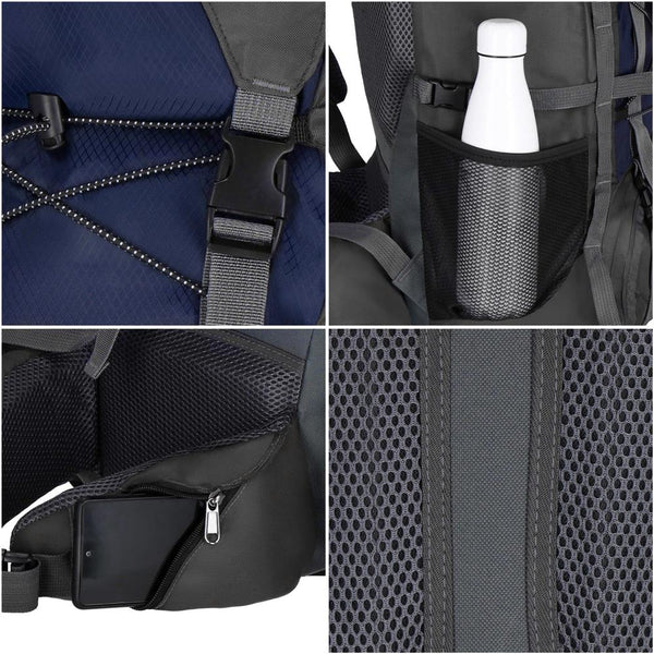 Rucsac tactic militar pentru drumetie, cu husa de ploaie, 90 litri, 25 kg, 74x32x20 cm, gri albastru