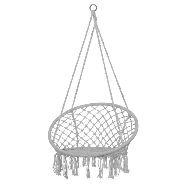 Scaun rotund tip leagan suspendat pentru casa sau gradina, cu franjuri, 150kg, gri