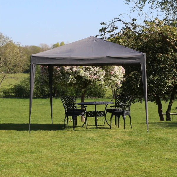 Cort pavilion de gradina pliabil, instalare automata pop-up, material textil oxford impermeabil, cu 4 pereti laterali, 300x300cm, gri