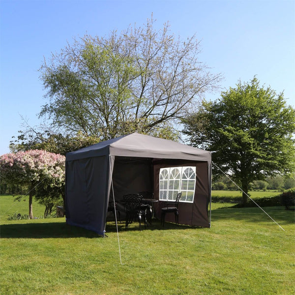 Cort pavilion de gradina pliabil, instalare automata pop-up, material textil oxford impermeabil, cu 4 pereti laterali, 300x300cm, gri