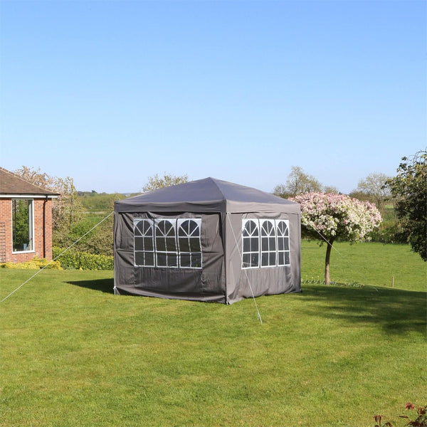 Cort pavilion de gradina pliabil, instalare automata pop-up, material textil oxford impermeabil, cu 4 pereti laterali, 300x300cm, gri