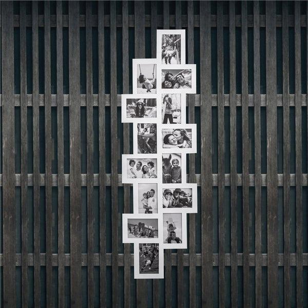 Rama foto de perete, colaj de 14 fotografii, 36x118cm, alb