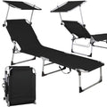 Sezlong pliabil cu parasolar, 188x57x38cm, sarcina 120kg, gri antracit