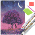 Set de broderie cu diamante 5D, 30x40cm, model Pom inflorit sub luna