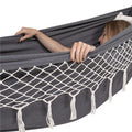 Hamac doua persoane cu franjuri si 2 perne, 200kg, 200×150 cm, gri inchis