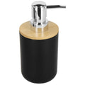 Set de accesorii rotunde pentru baie din plastic cu elemente bambus, 6 piese, negru