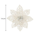 Set 10 ornamente pentru bradul de Craciun, stea Poinsettia, 14cm, alb cu sclipici