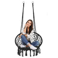 Scaun rotund tip leagan suspendat pentru casa sau gradina, cu franjuri, 150kg, negru