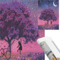 Set de broderie cu diamante 5D, 30x40cm, model Pom inflorit sub luna
