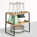 SONGMICS Set 2 rafturi de bucatarie suprapozabile, pentru ustensile sau condimente, 20x30x16cm, natur si negru