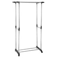 Suport pentru haine pe roti, sina dubla, reglabil pe inaltime si latime, din aluminiu cromat, 155x45x150cm, argintiu