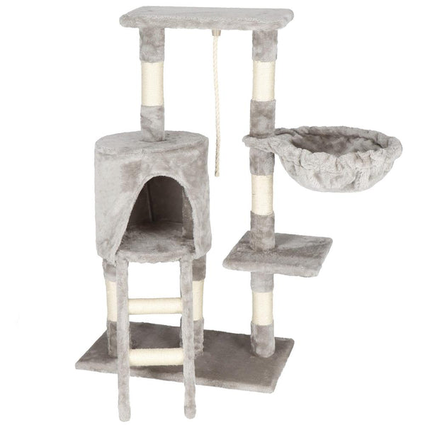 Ansamblu de joaca pentru pisici, cu loc pentru zgariat, ascuns, culcus, sfoara, 96cm, gri
