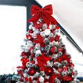 Set 6 ornamente pentru bradul de Craciun, fundita, 8cm, rosu