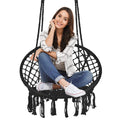 Scaun rotund tip leagan suspendat pentru casa sau gradina, cu franjuri, 150kg, negru