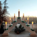 Lumanari decorative de Craciun, stand de lemn, 7 becuri tip LED, culoare alba