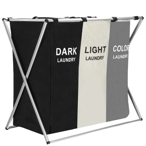 Cos de rufe cu 3 compartimente, cadru aluminiu, 68x40x60cm, 146 litri