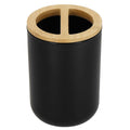 Set de accesorii rotunde pentru baie din plastic cu elemente bambus, 6 piese, negru