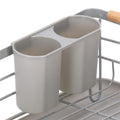Uscator de vase cu suport tacamuri, din otel, cu tava de scurgere, manere lemn, 42x32x15cm, gri