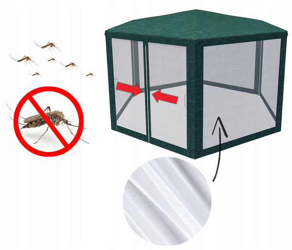 Pavilion cu plasa anti-insecte, fermoar, hexagonal, 200cm, Verde