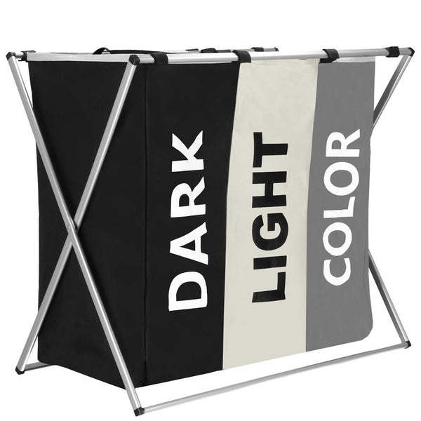 Cos de rufe cu 3 compartimente, cadru aluminiu, 60x40x68cm, 146 litri
