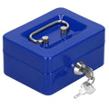 Caseta pentru bani tip cutie de valori, compartimentanta, cu cheie, metal, 12.5x9.5x6.5cm, albastru