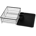 Uscator de vase cu suport tacamuri, din otel, cu tava de scurgere, 42x32x15cm, negru