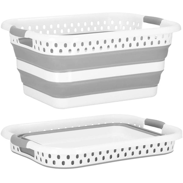 Cos de rufe pliabil tip lighean, cu manere, din plastic si silicon, 53x38x24cm, 24litri, gri