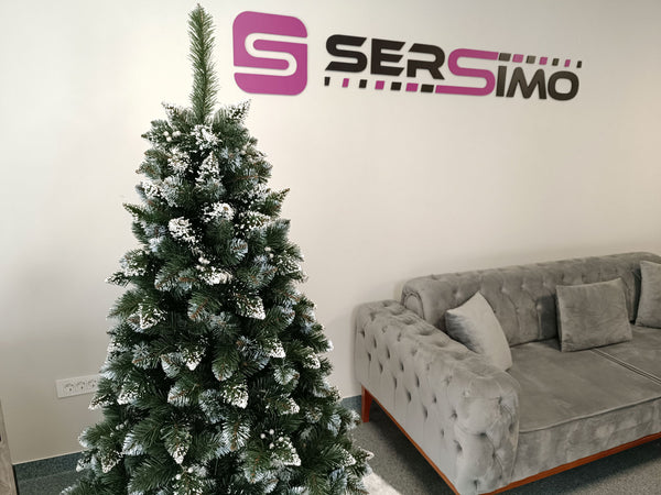 Brad artificial Christmas Deluxe by Sersimo, Crystal nins cu merisoare, 2D, 180cm