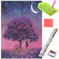 Set de broderie cu diamante 5D, 30x40cm, model Pom inflorit sub luna