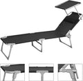 SONGMICS Sezlong pliabil, cu parasolar si tetiera, spatar reglabil in 4 pozitii, maxim 150kg, 193x53x29cm, negru