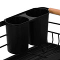 Uscator de vase cu suport tacamuri, din otel, cu tava de scurgere, manere lemn, 42x32x15cm, negru