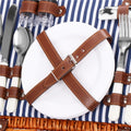 Cos de picnic echipat pentru 4 persoane Deluxe, din rachita, cu vesela si tacamuri, frigorific