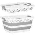 Cos de rufe pliabil tip lighean, cu manere, din plastic si silicon, 53x38x24cm, 24litri, gri