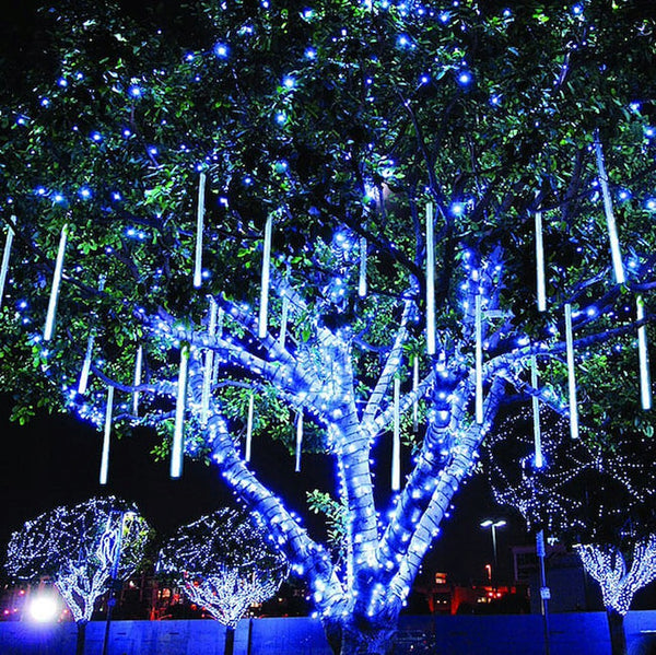 Instalatie de Craciun, 10 tuburi, 50cm, 480 LED, ploaie de meteoriti, albastru