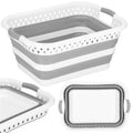 Cos de rufe pliabil tip lighean, cu manere, din plastic si silicon, 53x38x24cm, 24litri, gri